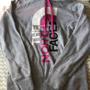 Grey and pink north face sweatshirt